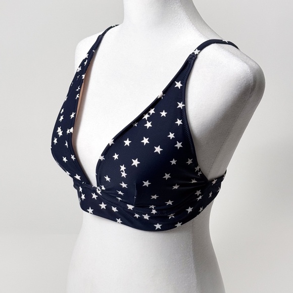 ⭐ J.Crew Triangle Bikini Top Black with White Stars Size Medium - Retail: $70 - Picture 1 of 14
